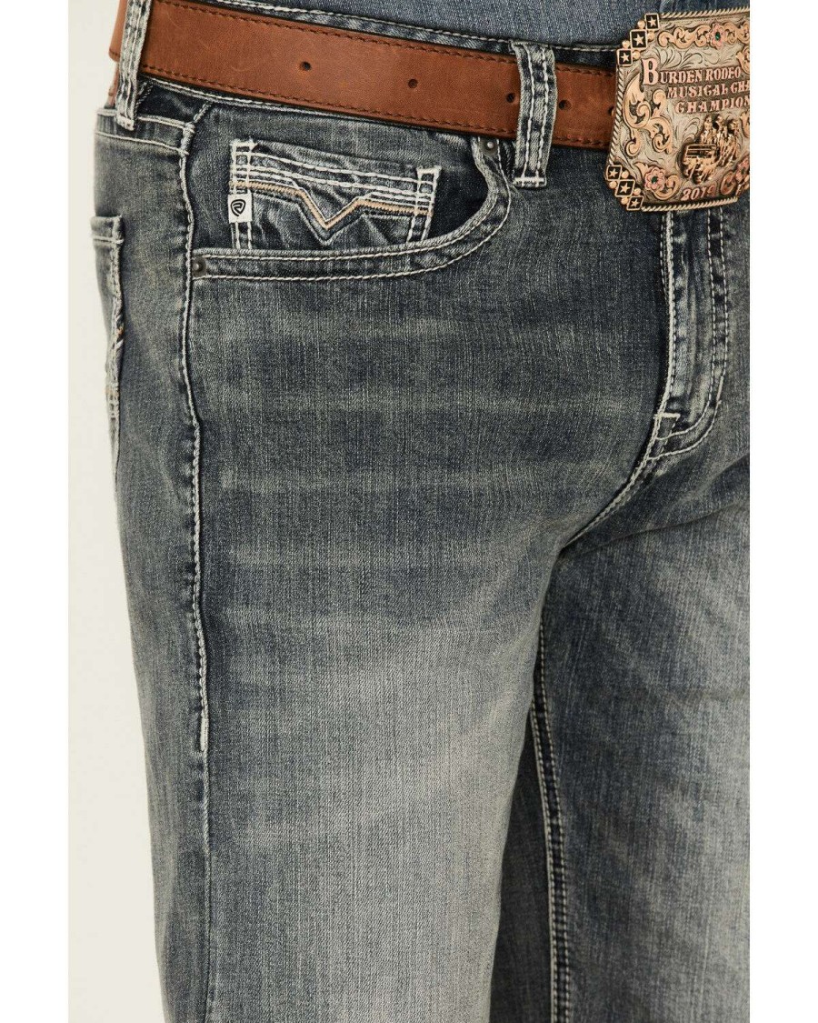 Jeans Rock & Roll Denim | Rock & Roll Denim Men'S Medium Vintage Wash Double Barrel Stretch Relaxed Straight Jeans Sale