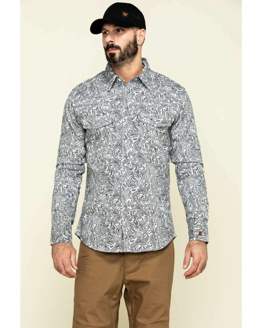 Shirts Rock & Roll Denim | Rock & Roll Denim Men'S Fr Printed Paisley Twill Long Sleeve Work Shirt Outlet