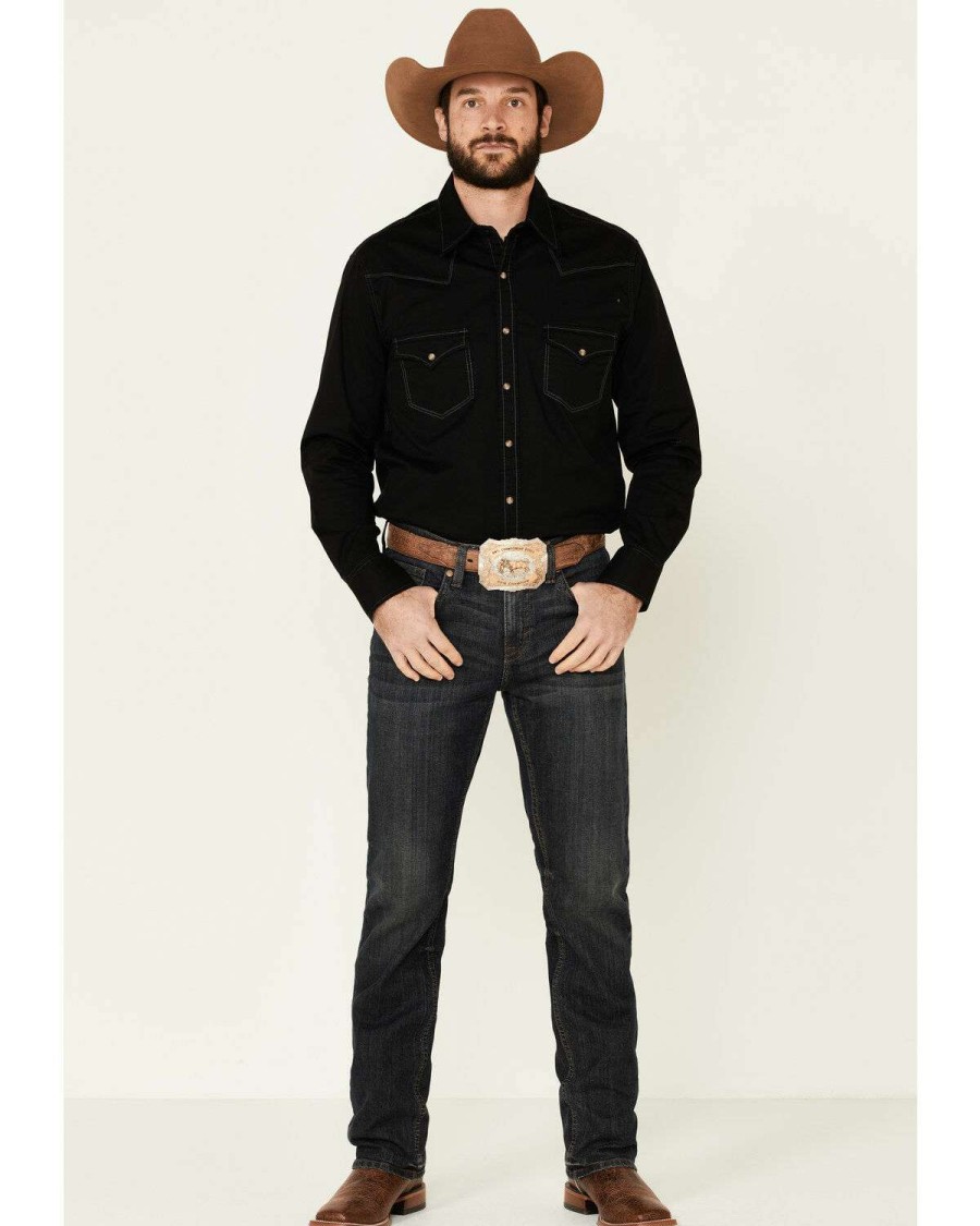 Shirts Rock & Roll Denim | Rock & Roll Cowboy Men'S Black Dyed Twill Western Shirt Rock & Roll Denim Sale