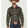 Shirts Rock & Roll Denim | Rock & Roll Denim Men'S Brown Vertical Southwestern Print Long Sleeve Snap Western Shirt Sale