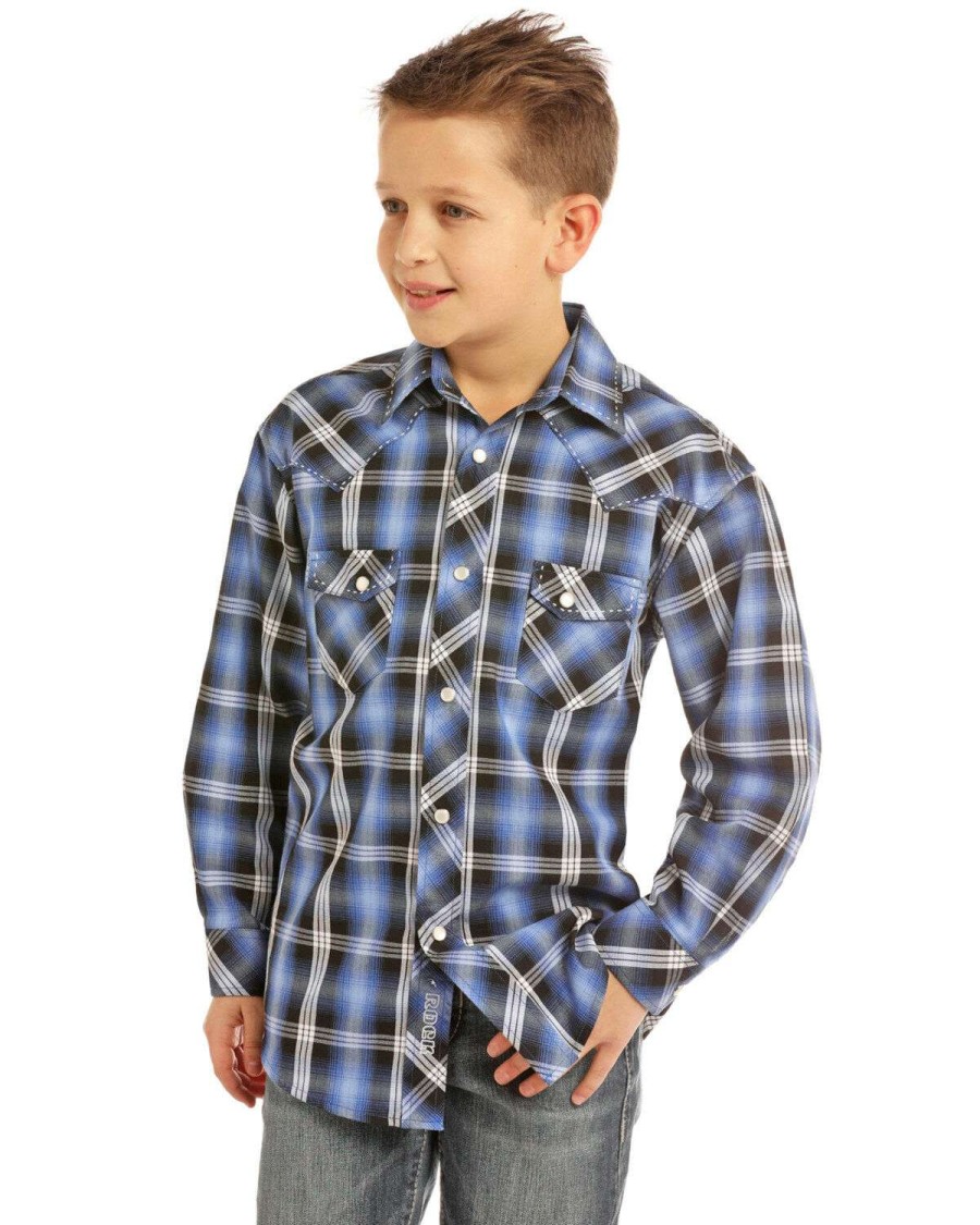 Shirts Rock & Roll Denim | Rock & Roll Denim Boys' Plaid Snap Long Sleeve Western Shirt Outlet