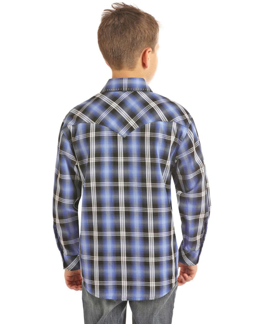 Shirts Rock & Roll Denim | Rock & Roll Denim Boys' Plaid Snap Long Sleeve Western Shirt Outlet