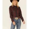 Shirts Rock & Roll Denim | Rock & Roll Denim Women'S Burgundy Diamond Geo Print Long Sleeve Snap Western Shirt Discount