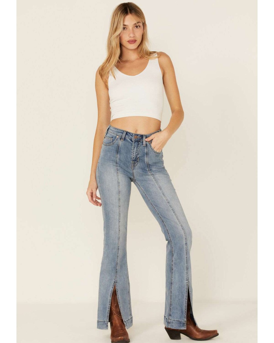 Jeans Rock & Roll Denim | Rock & Roll Denim Women'S Slit Front Trouser Jeans Discount