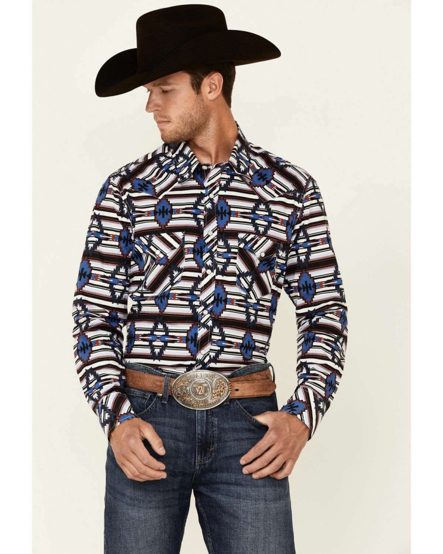 Shirts Rock & Roll Denim | Rock & Roll Denim Men'S Red All-Over Southwestern Print Long Sleeve Snap Western Shirt Discount